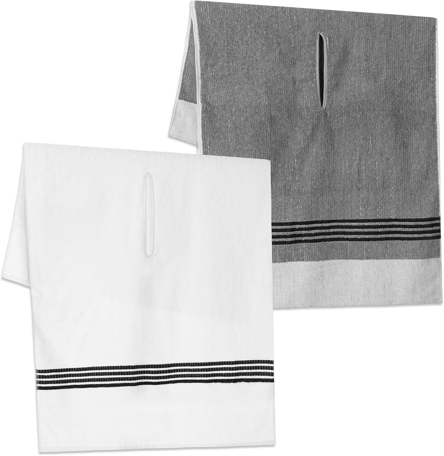 2 Pcs Caddy Golf Towel Extra Large 22''x 44'' Cotton Camping Sport Golf Gift Towel, Absorbent, Center Cut Cart Accessory for Man Golfers(Grey, White)