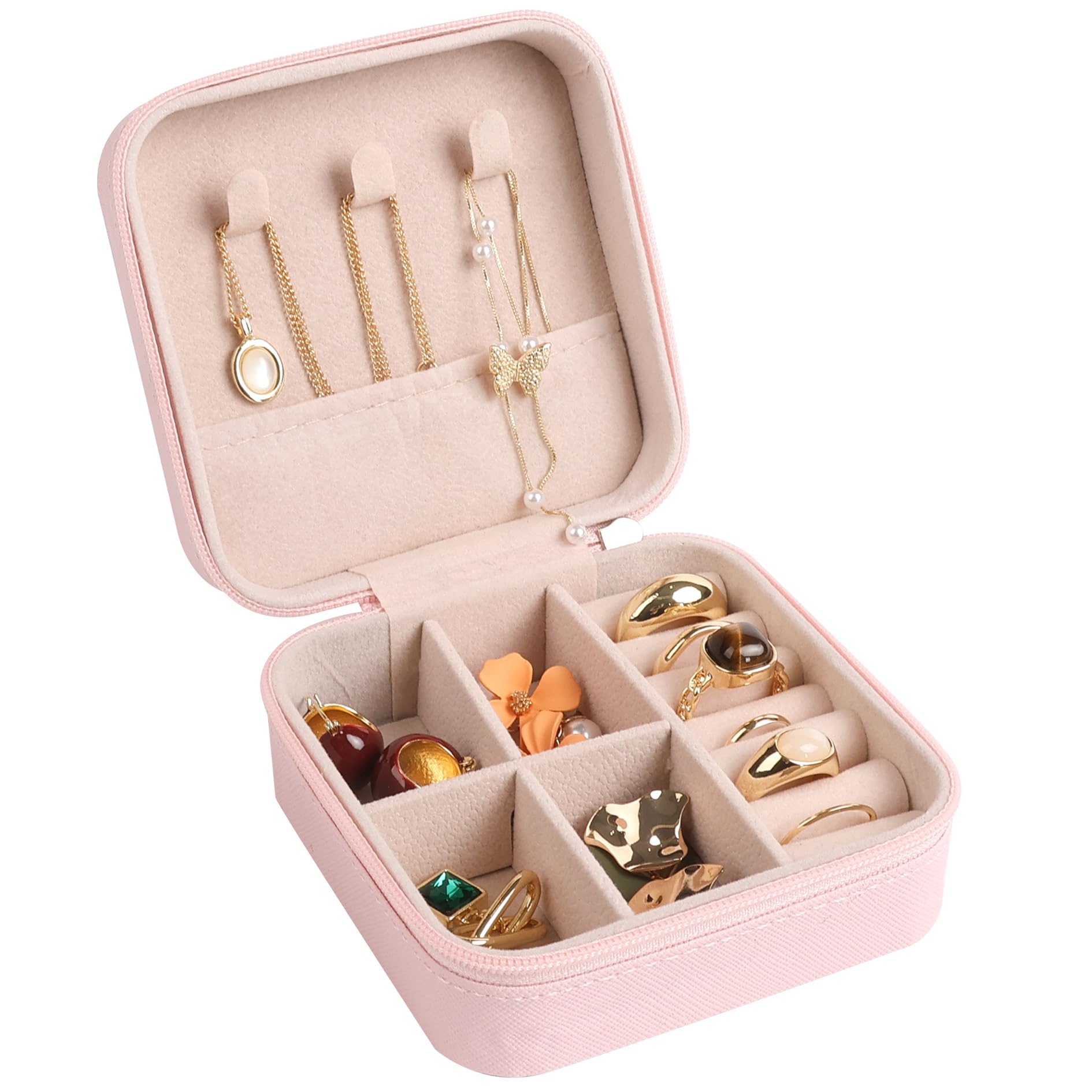 Travel Jewelry Case,Box,Organizer,for Women,Girls,Small,3.9x3.9",Pink,1 Pcs