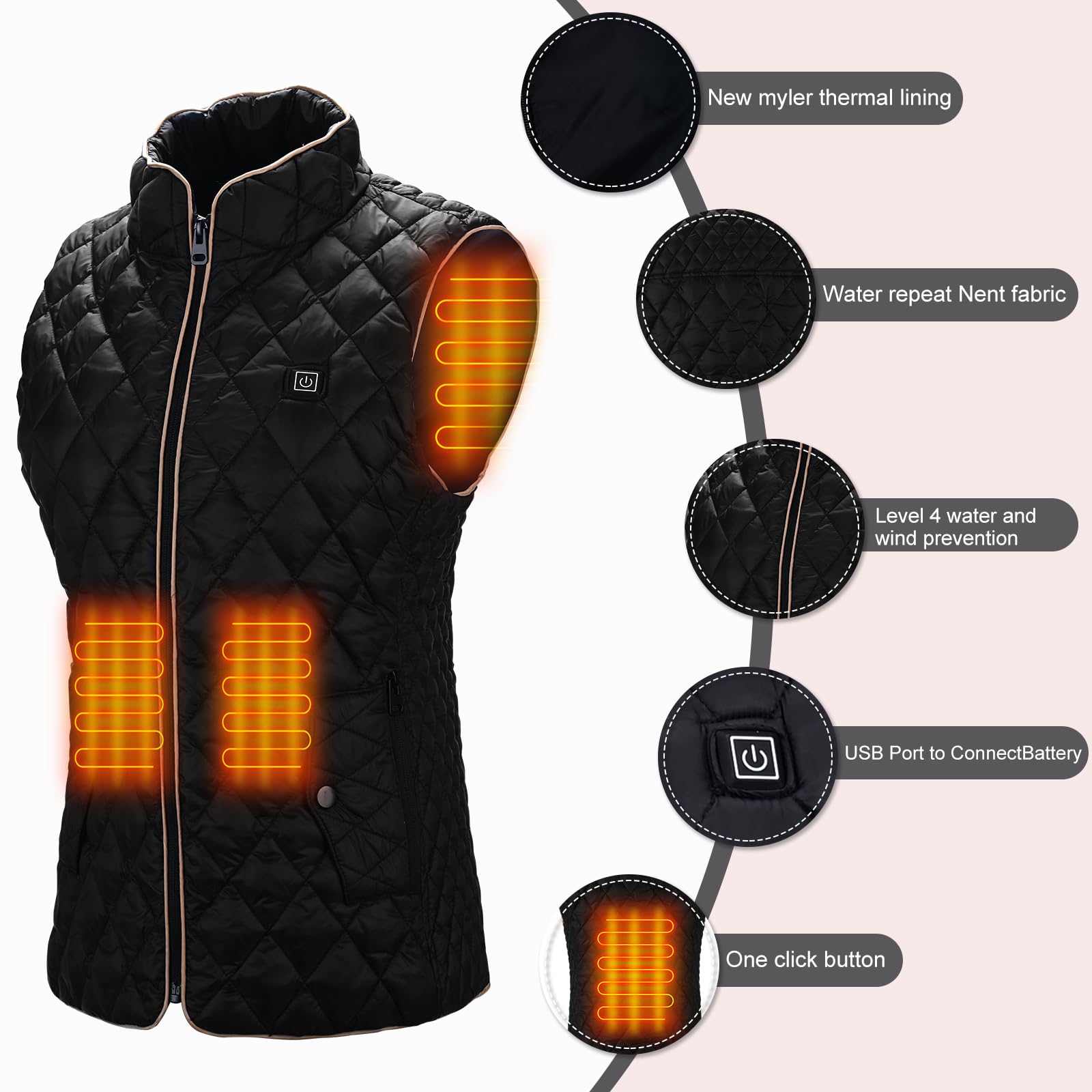 DUTTY Chaleco cálido, chaqueta de calefacción, calefacción continua y mantiene el calor, dando a la familia un invierno cálido, combinado con un banco de energía