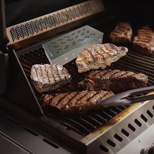 Miniatura 8 de La Cuisine - Caja de ahumador para parrilla de carbón y gas de acero inoxidable, caja de ahumador de virutas de madera para barbacoa, mejora los
