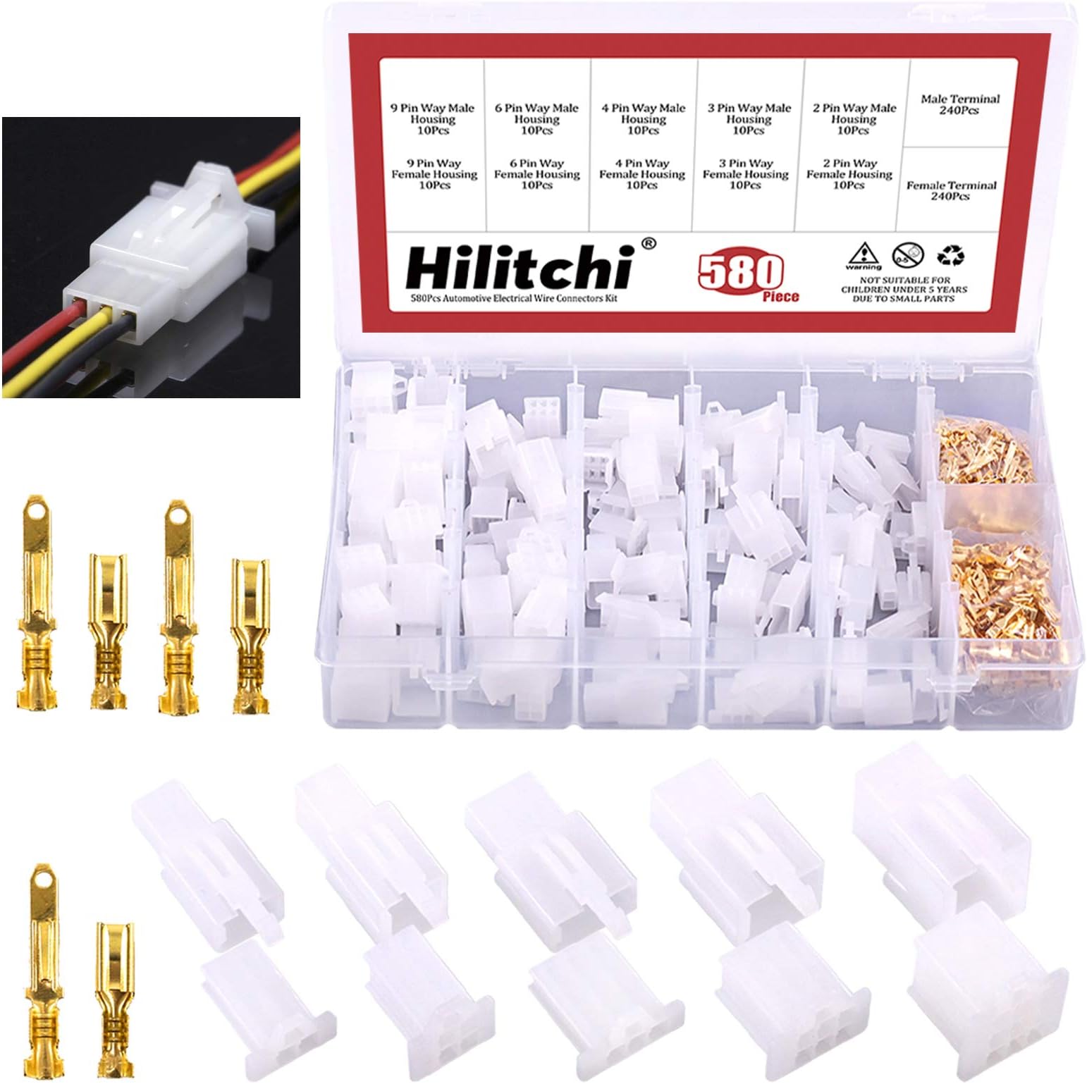 Hilitchi 580 Pcs 2.8mm 2 3 4 6 9 Pin Automotive Electrical Wire Connectors Pin Header Crimp Wire Terminals Assortment Kit Pin Plug Housing Pin Header Crimp Automotive Connectors