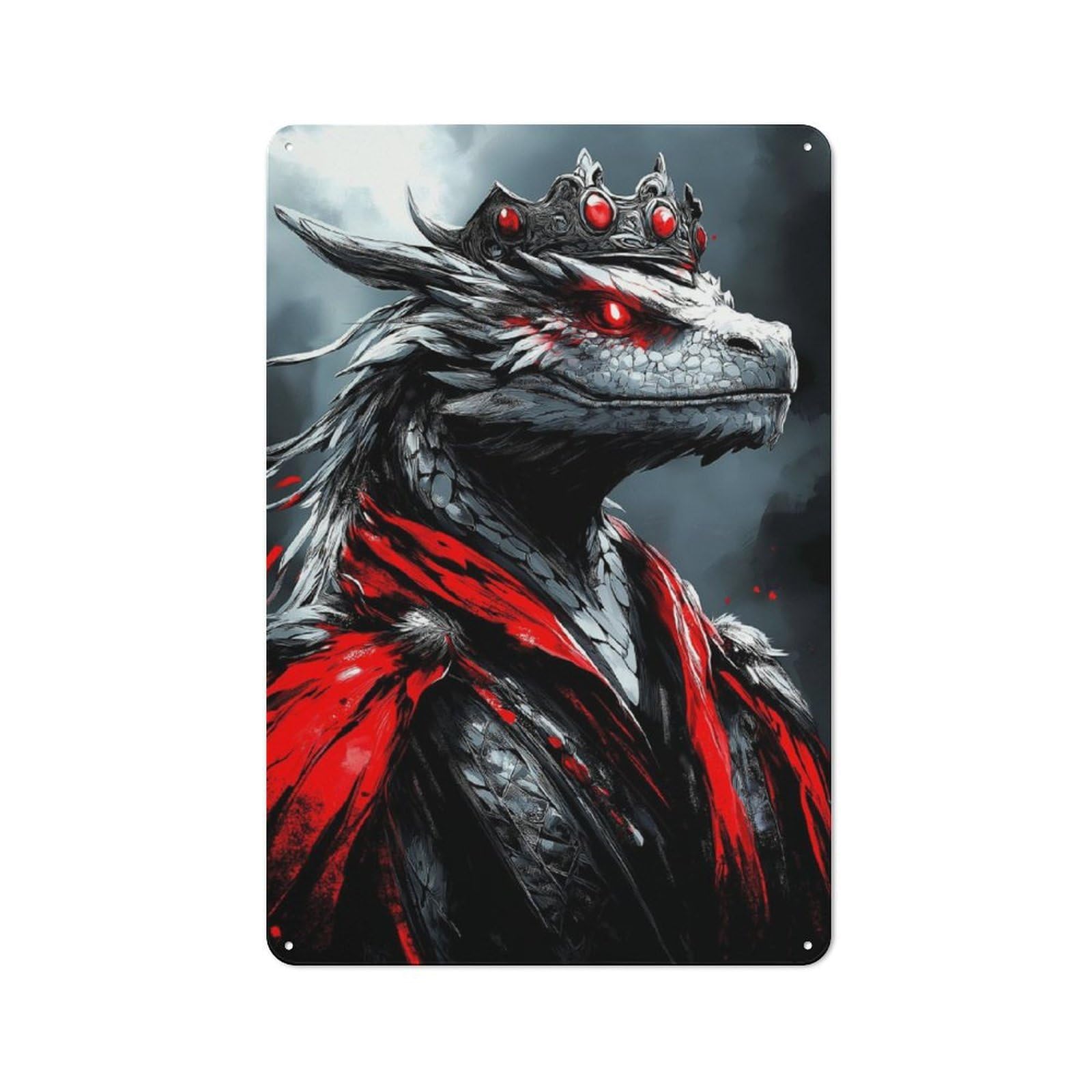Junmoney Crimson Dragon Metal Wall Plaque 30X20cm, Everyday Small Space Decor For Flat, Dorm Room, Lounge Or Cafe
