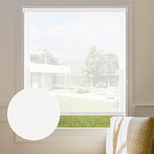 Persilux Persianas solares enrollables con filtro de luz para ventana, 47 pulgadas de ancho x 72 pulgadas de alto, color blanco hueso, persianas con