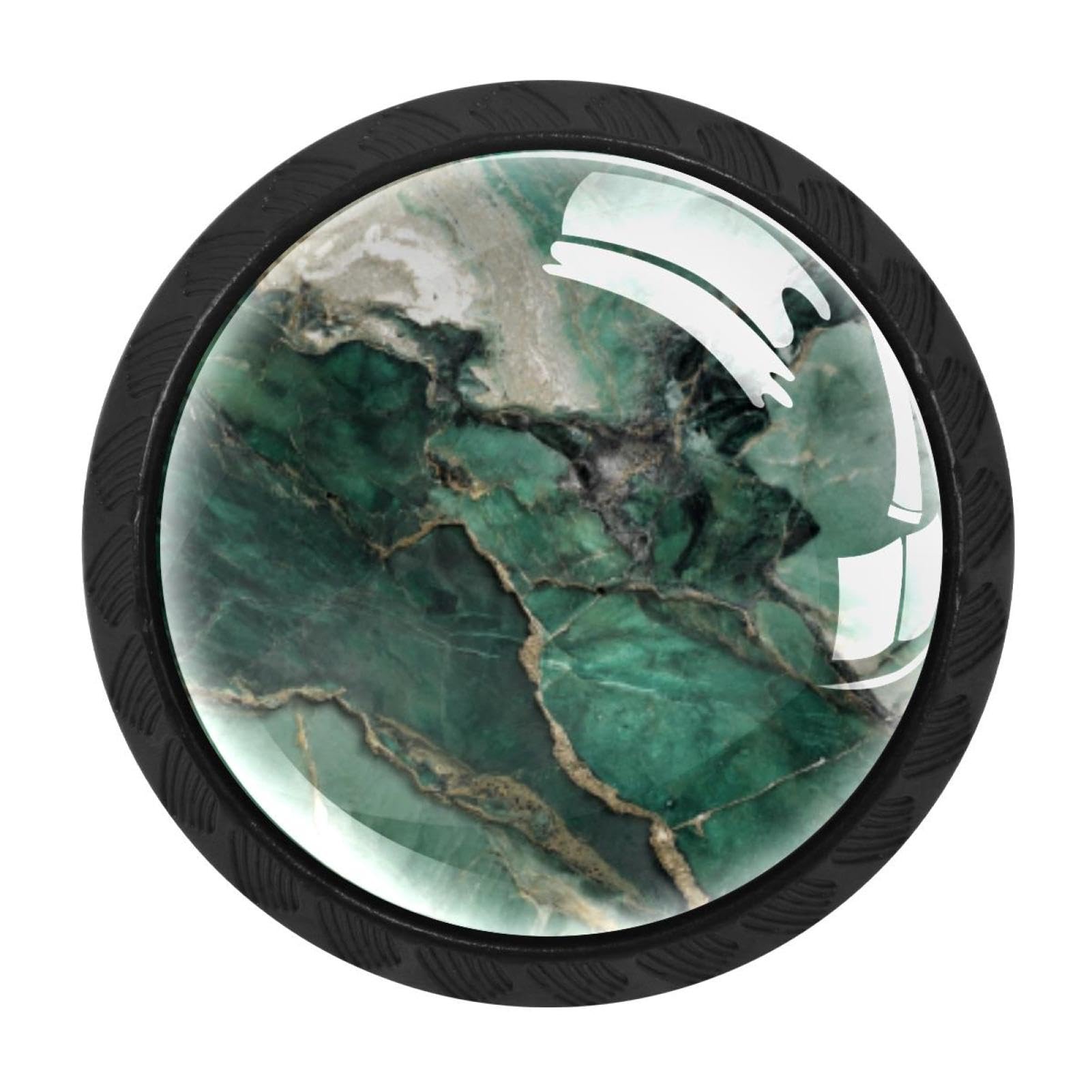 CHENZZZZ 4 Pack Green Marble (3) Kitchen Cabinet Knobs Drawer Knobs Dresser Knobs Matte Black Zinc Knobs Drawer Pulls Door Knobs Dresser Drawer Handles Knobs for Dresser Drawers