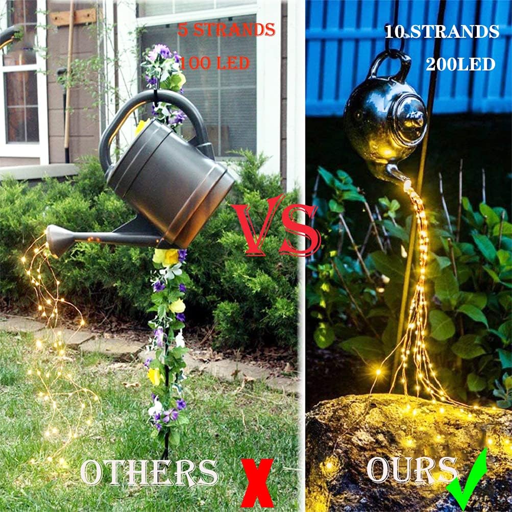 SHUKAN 2 Pack 200 LED Firefly Bunch Lights, 8 Flashing Modes Waterproof Copper Wire Waterfall Lights, Fairy Lights for Indoor Outdoor Decor (Solar Warm White)