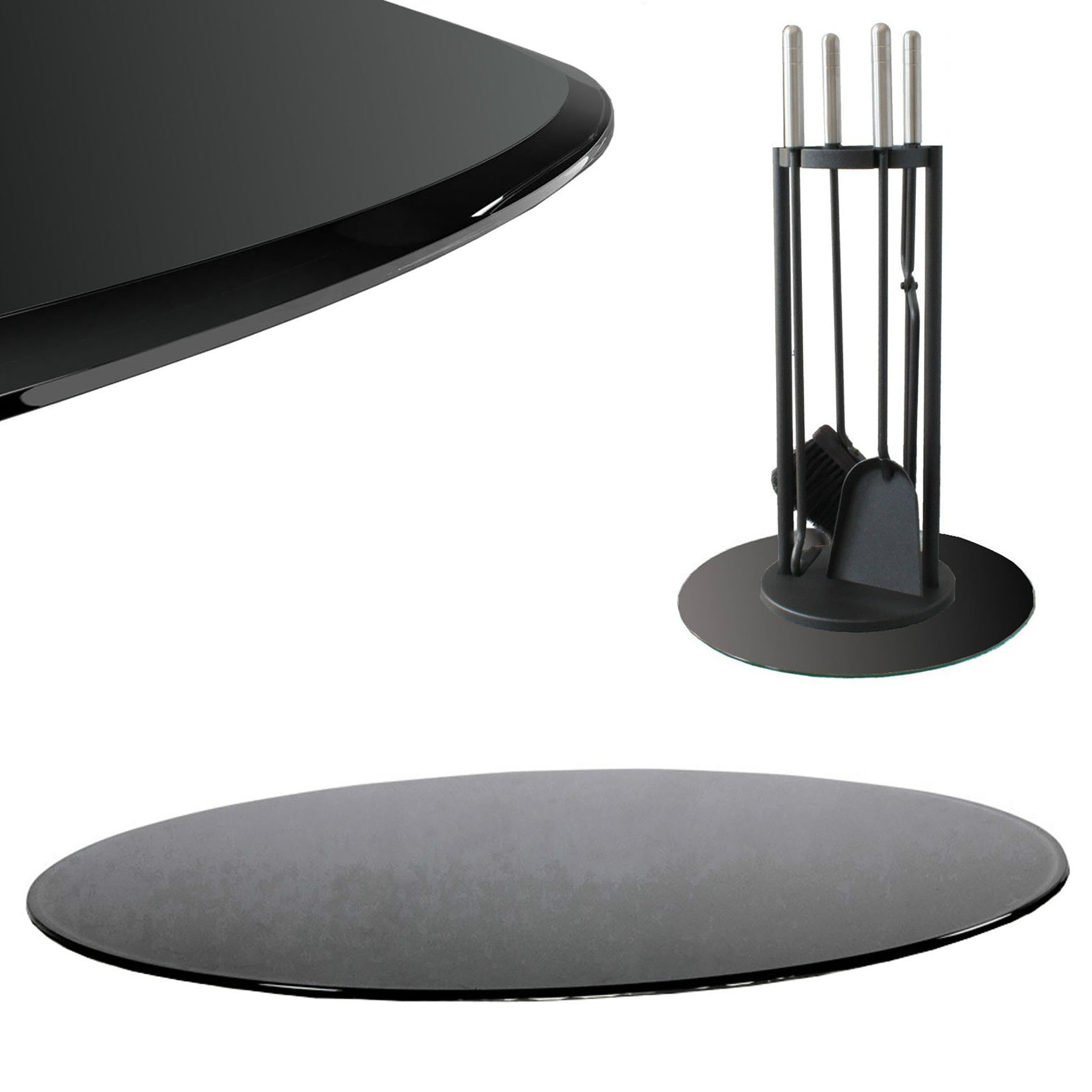 Pannello in vetro di sicurezza, rotondo, 90 cm, spessore 6 mm, per camino o stufa, colore nero