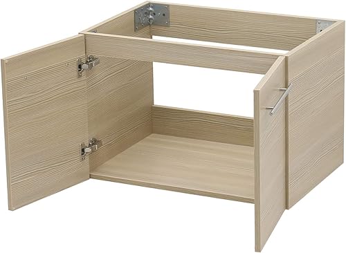 Miniatura 3 de WINDBAY Juego de lavabo flotante para baño de montaje en pared tocador tostado fregadero de cerámica de piedra plana blanca - 24 pulgadas