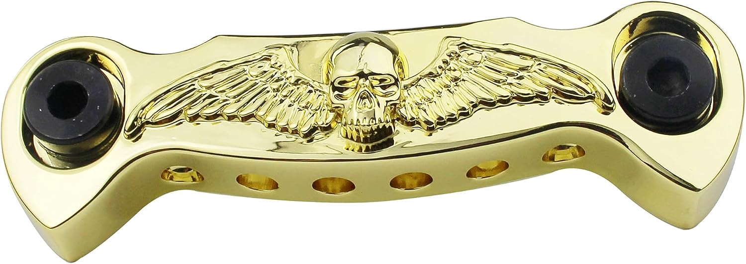Guyker Guitar Bridge Stop Bar Tailpiece String Spacing 10.6mm Skeleton Wings with Studs Replacement for EPI LP SG Style Electric Guitar (GS009, Gold)
