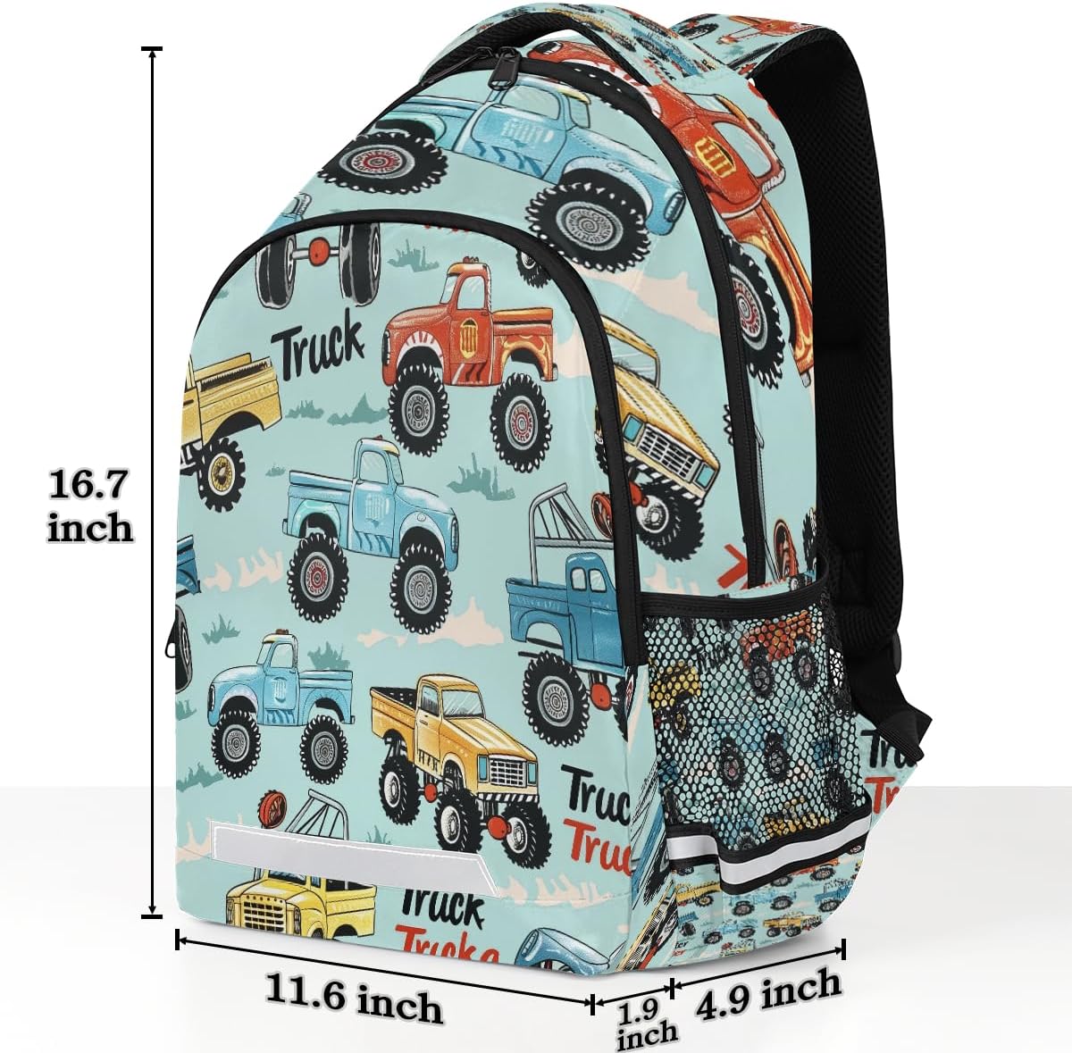 OSAM SPACE Cartoon Truck Kids Backpack for Girls Boys Cute Car Toddler Backpacks Preschool Bookbag Lightweight Kindergarten School Bag Small Backpack for Travel with Chest Strap