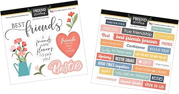 Best Friend Stickers - Scrapbook Friendship Stickers with Colorful Design, Flowers, Phrases - Decorative Stickers Set for Scrapbooking, Journal, Planner, Album, DIY Crafts - 2 Sticker Sheets