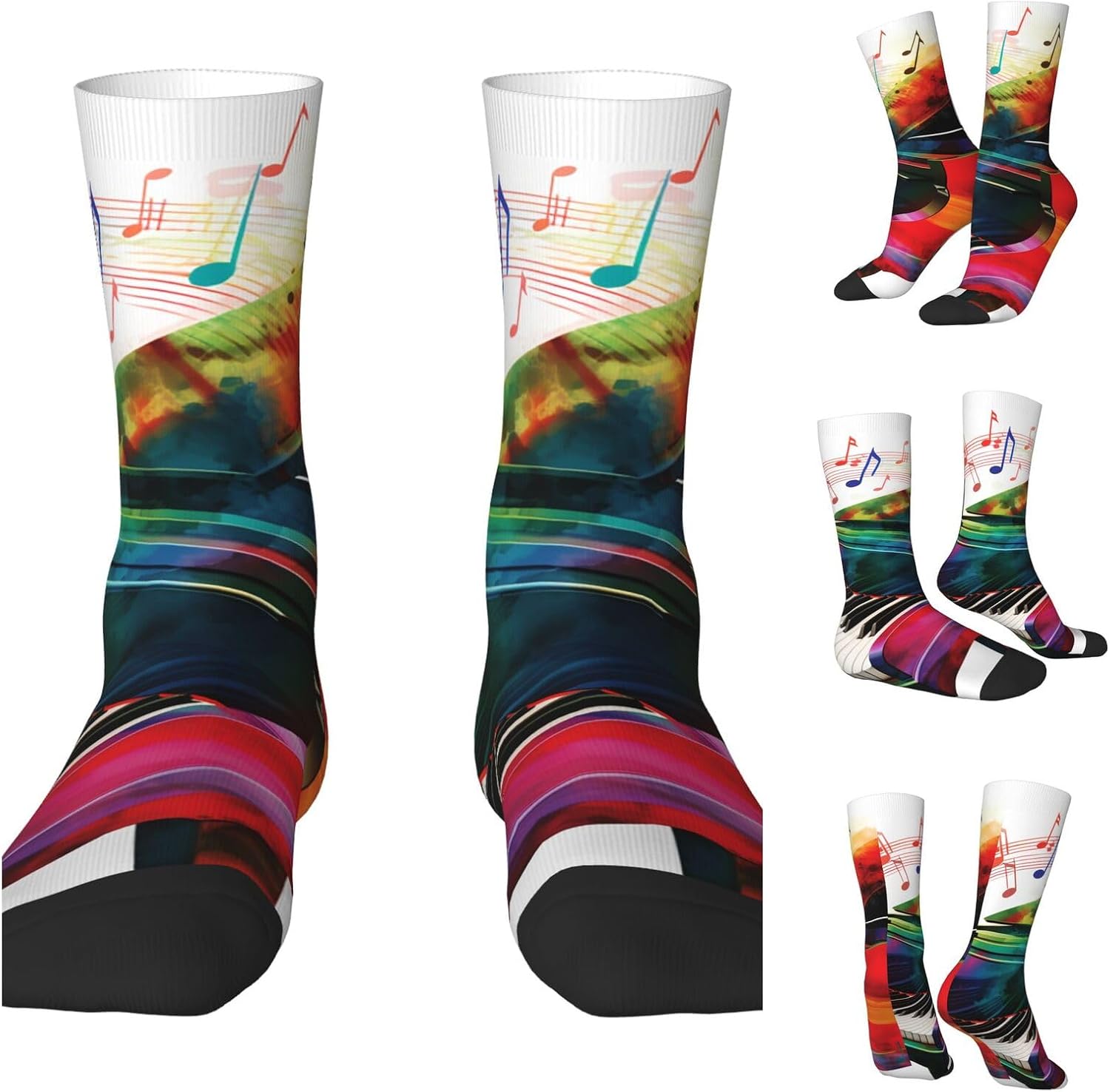 Colorful Piano Keyboard Music Crew Socks for Men Women Moisture Wicking Cushion Athletic Sock Casual Novelty Socks Gift