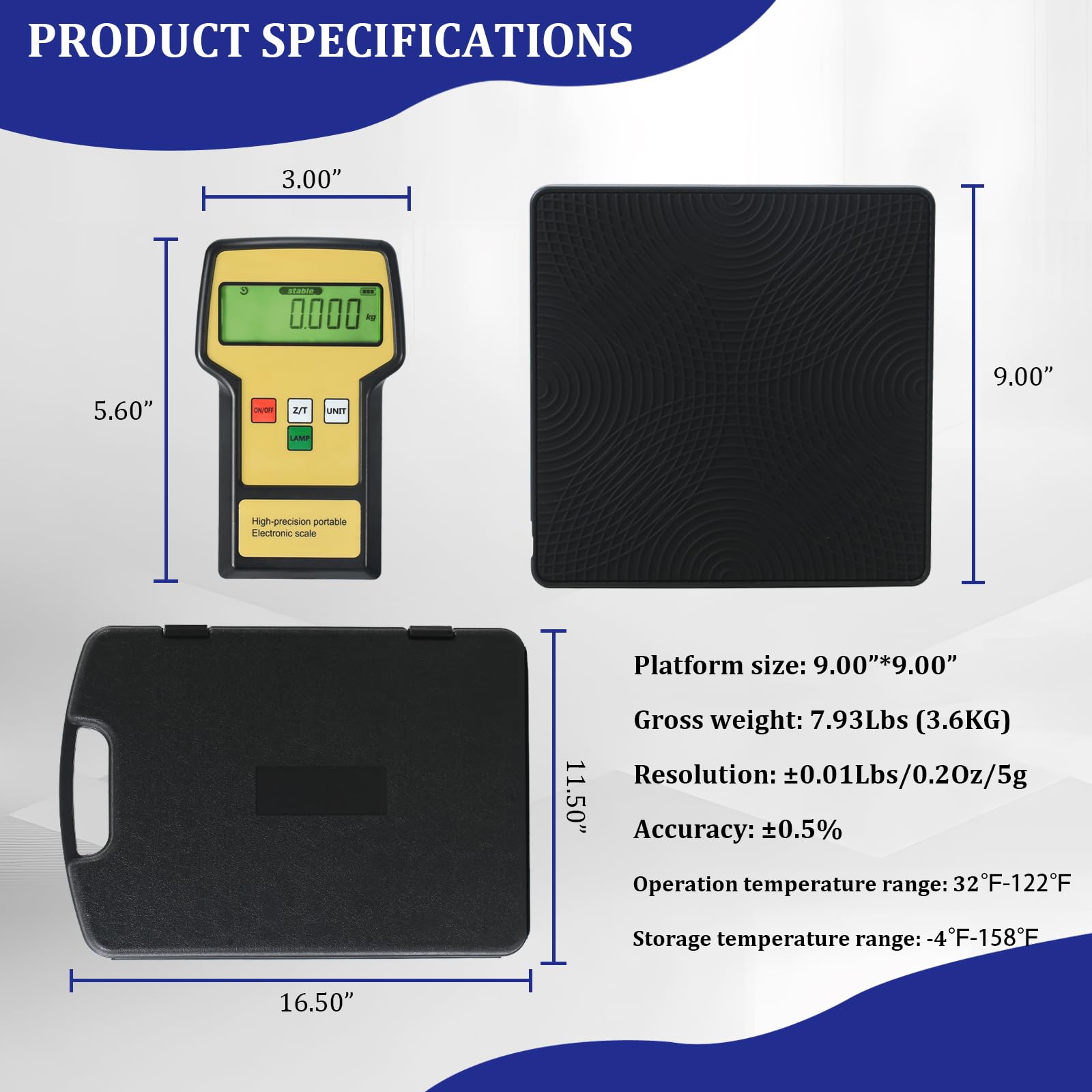 Báscula electrónica digital de carga de refrigerante de 220 libras con funda portátil, Báscula Aire Acondicionado HVAC para todos los tanques de recuperación de refrigerante