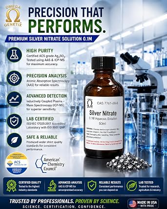 Silver Nitrate Solution, 0.1 M (2%), Laboratory Grade, 50ml.