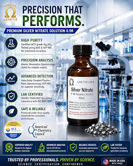 Silver Nitrate Solution, 0.1 M (2%), Laboratory Grade, 50ml.