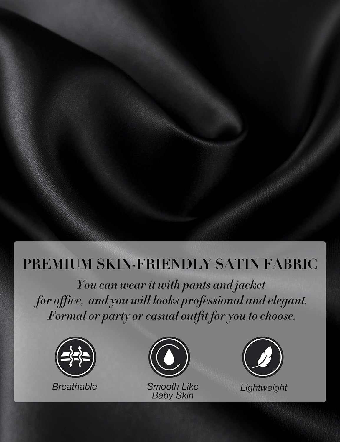 JASAMBAC Women's Satin Silk Blouses, Dressy Casual Long Sleeve Shirts, Trendy Business Work Tops Office Formal Spring Outfits - Image 4