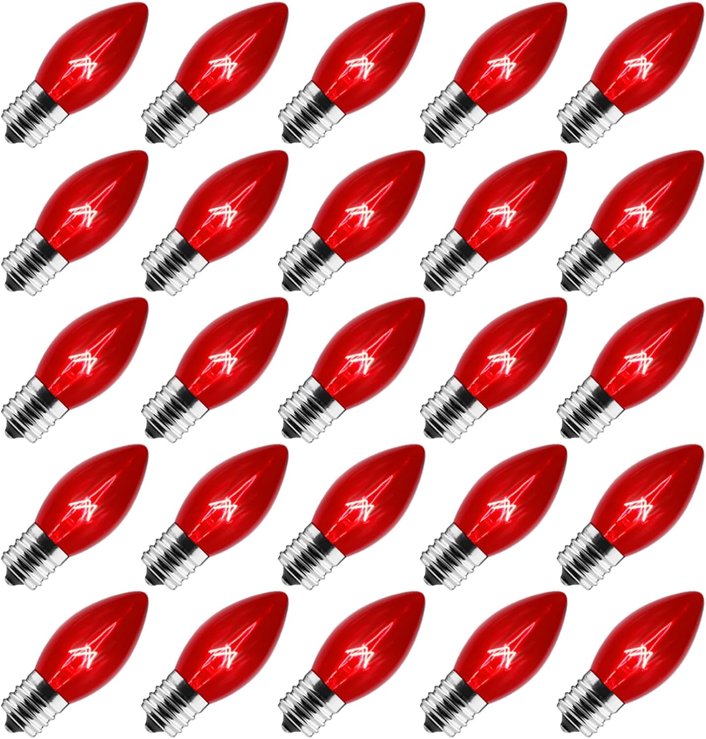 C9 Replacement Bulbs Clear Incandescent Bulbs 25 Pack, C9 Christmas Light Replacement Bulbs for Christmas String Light, E17 Intermediate Base, 7 Watt Per Bulb