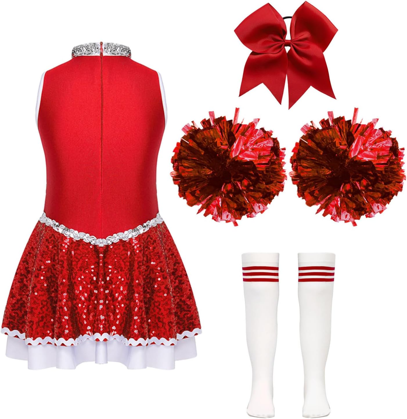 Oyolan Kids Girls Shiny Sequins Cheer Leader Uniform Outfit Sleeveless Zipper Back Cheerleading Dance Dress