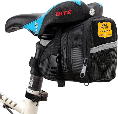 Bike Route 67 Bolsa de sillín de bicicleta Bolsa de sillín de bicicleta para guardar accesorios de bicicleta Bolsa de bicicleta a prueba de agua