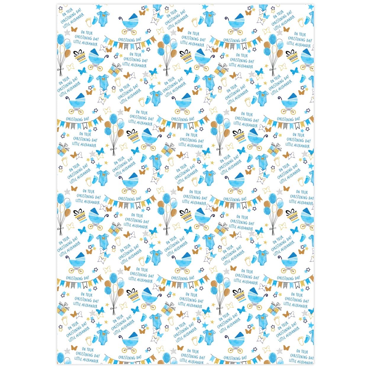 Personalised Christening Gift Wrapping Paper For Girls and Boys by Paper Themes (Blue Balloons)