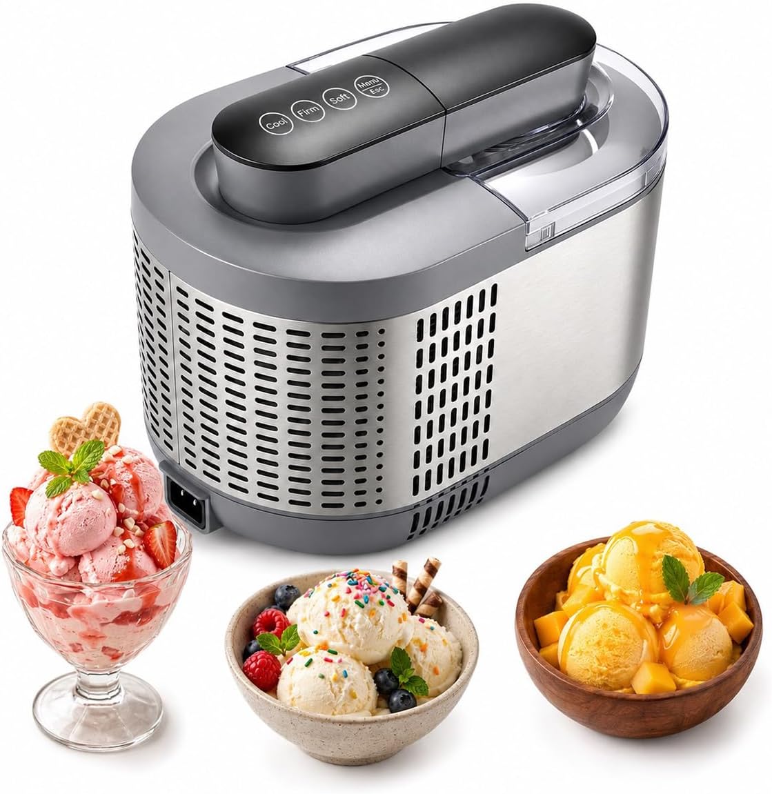 Self-Cooling Ice Cream & Sorbet Maker Machine, 1.2 Pints (600ml) | No pre-freezing needed, Soft and firm modes, 6-hour keep cool, Seamless handle-free design