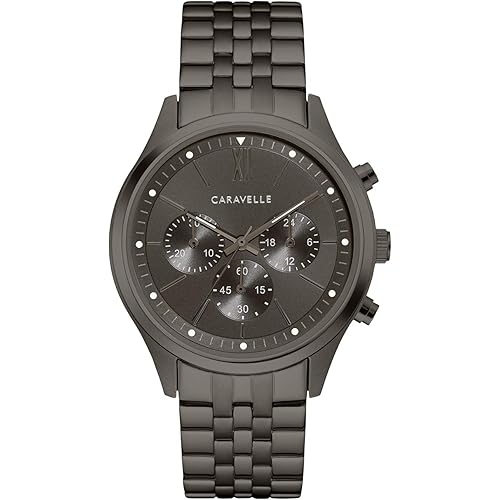 Caravelle by Bulova Men's Dress 6-Hand Chronograph Quartz Gunmetal Ion Plated Stainless Steel Watch, Gray Dial, 44mm Style: 45A141