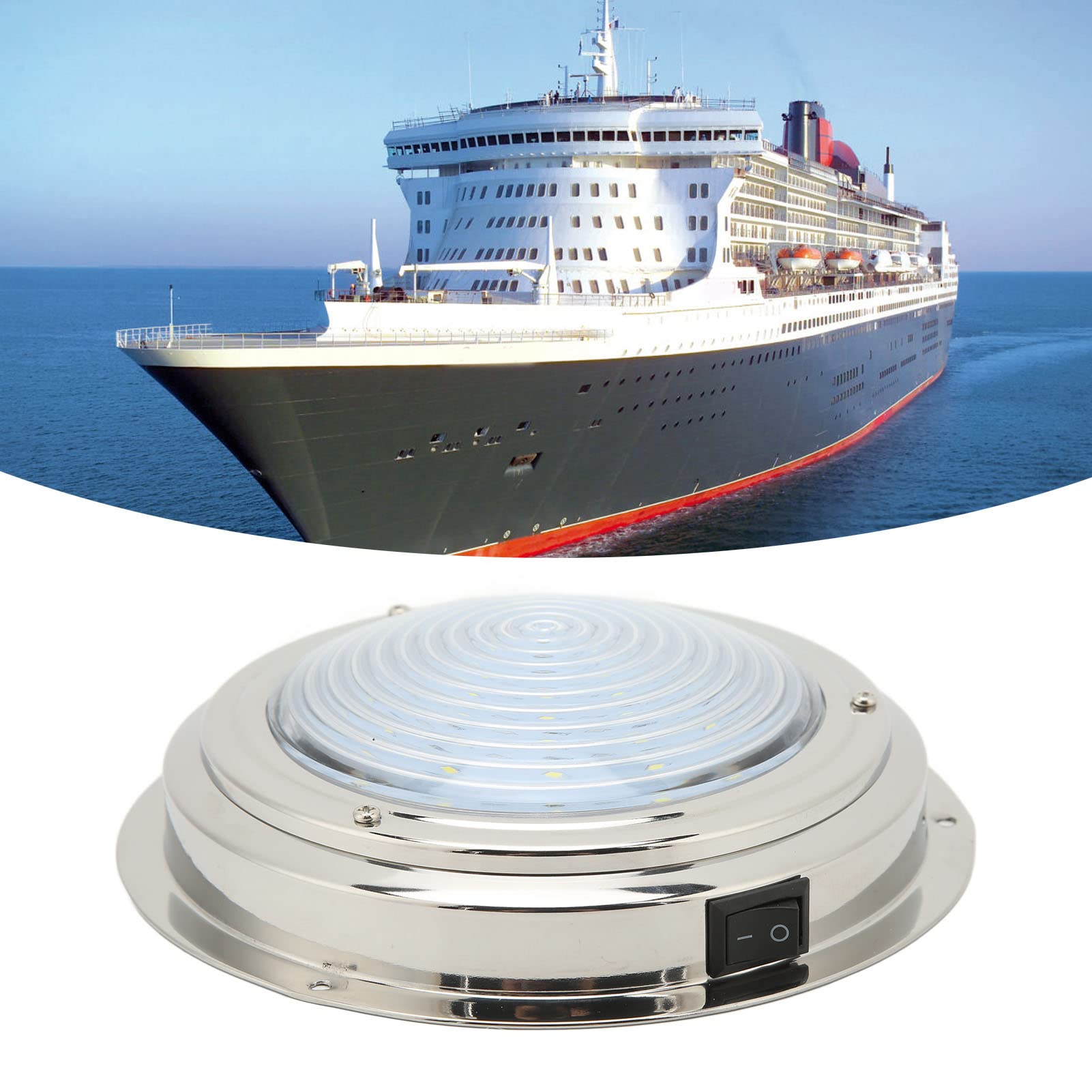 Akozon Plafonnier LED pour Yacht, Lumière de Courtoisie à DEL pour Bateau de 6,5 Po 12VDC 18 Perles de Lampe à LED en Acier Inoxydable 316 pour RV Salle de Bain Couloir