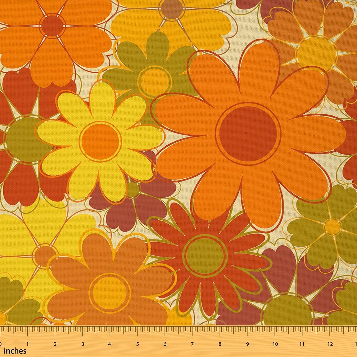 70s Groovy Daisy Fabric by The Yard Vintage Hippie Flowers for Girls Kids Women Country Blooming Floral DIY Upholstery and Home Accents 3 Yards,108" L x 59" W Orange