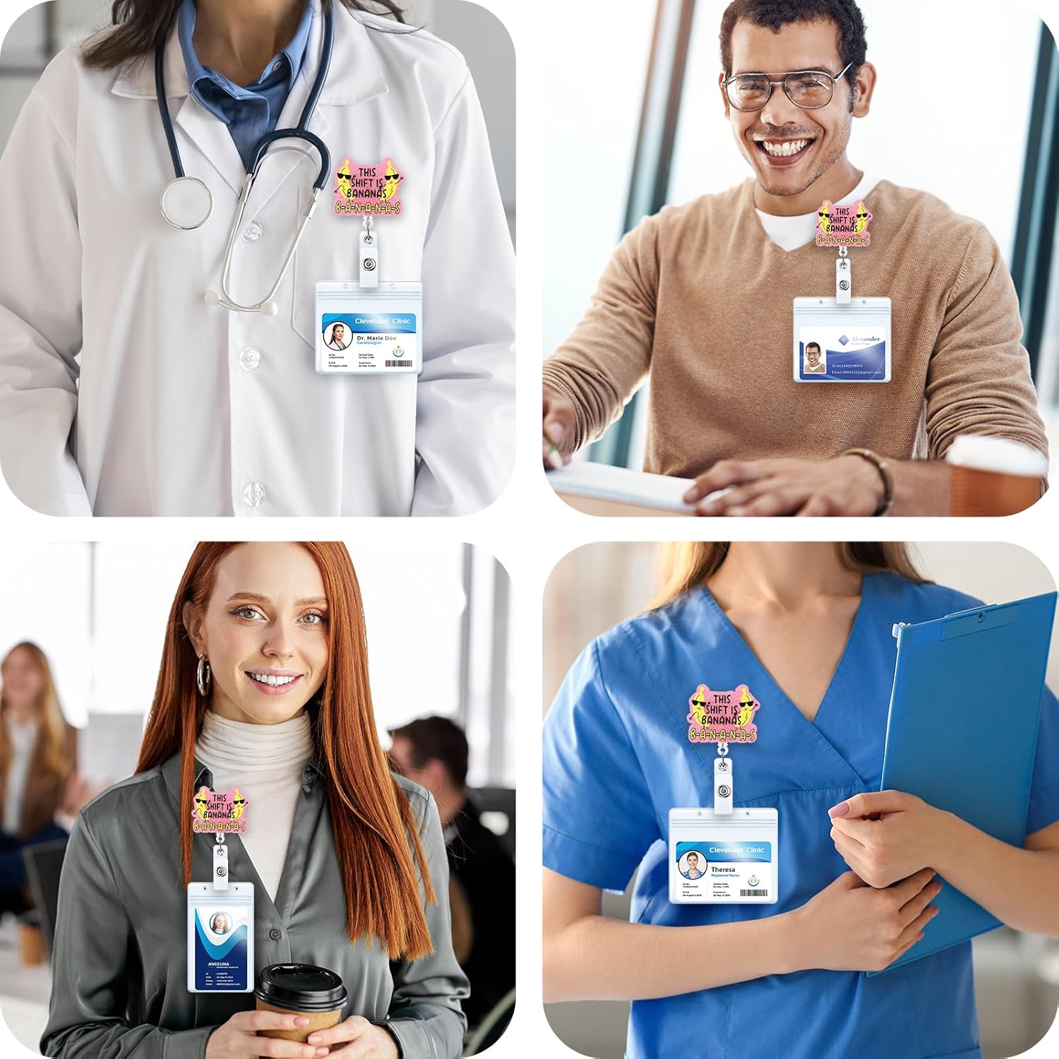 This Shift is Bananas Funny Badge Reel, Cute Retractable ID Card Badge Holder, Name Tag Work Badge Clip for RN LPN CNA MA ER Night Shift Nurse Nursing Student Doctor, Nurse Gifts, Teacher Gifts - Image 3