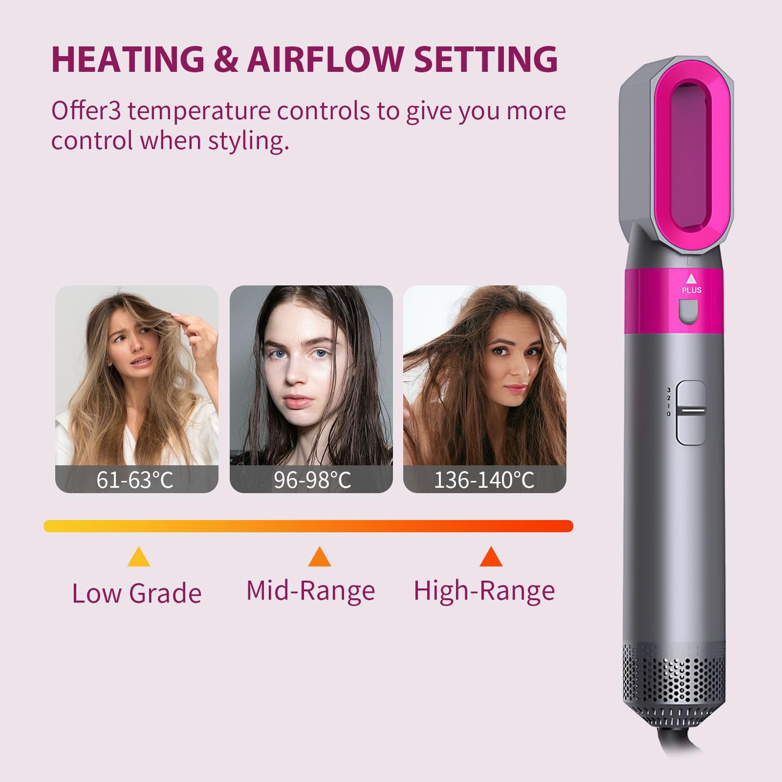 Spazzola Ad Aria Calda 5 in 1 - Spazzola Asciugacapelli 1000W Ferro Arricciacapelli Ioni Negativi con 3 Temperature, Air Styler per Asciugatura Raddrizzamento Stampaggio Volume