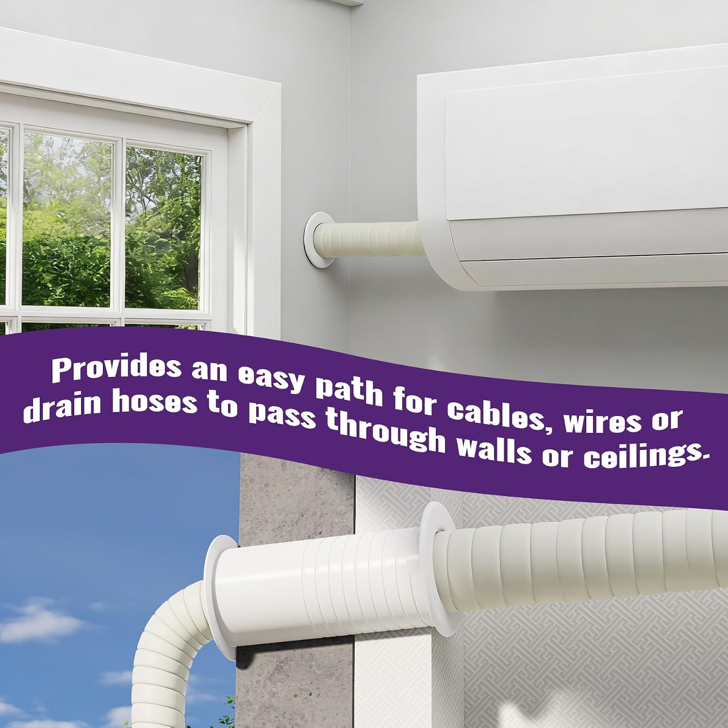 Mxclimate Line Set Wall Sleeve for HVAC Mini Split, Lineset Through Wall Piping with Wall Filler and Wall Plate, Fit for Through the Wall Air Conditioning Systems, Pipe Accessories