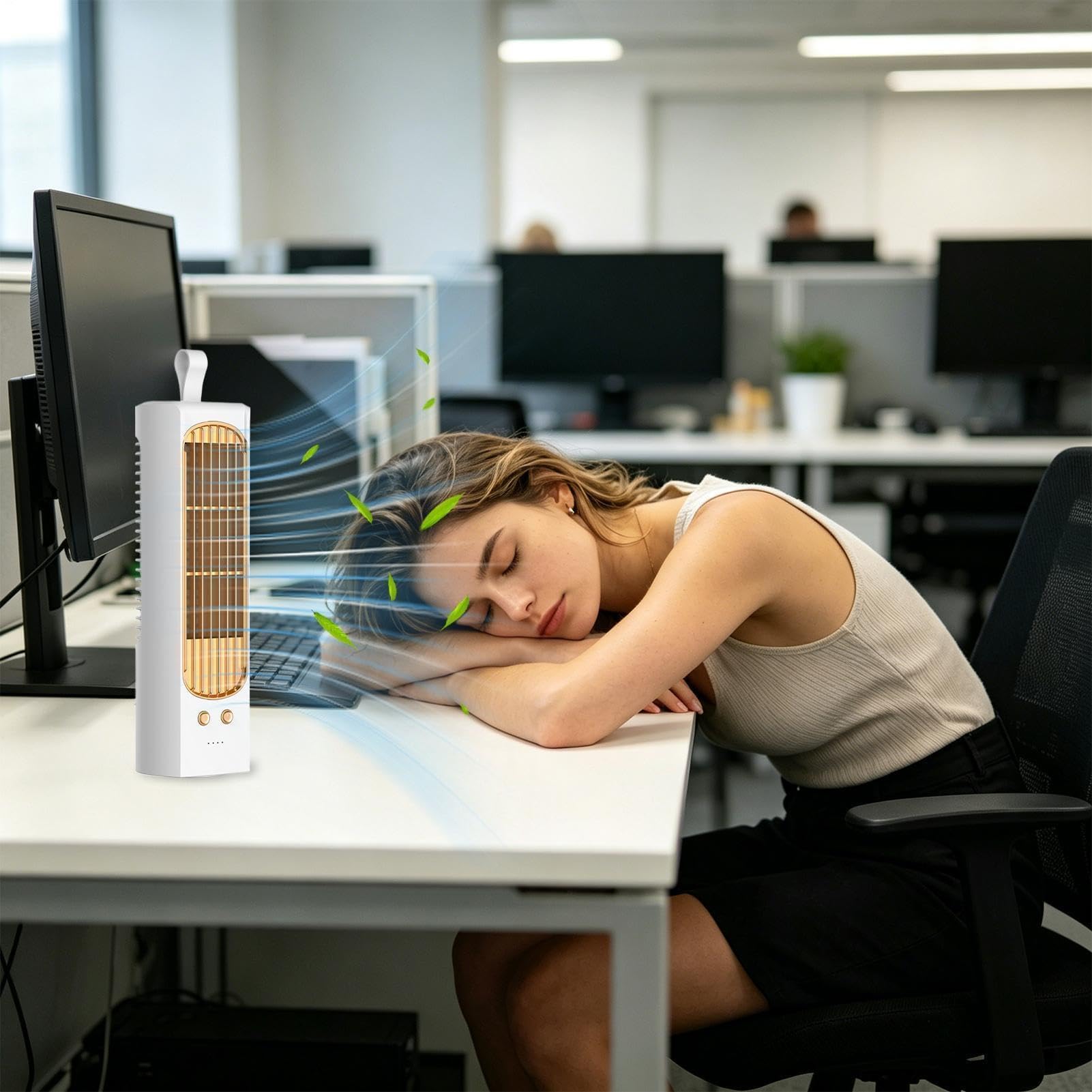 Ventilatore a torre oscillante, silenzioso, senza pale, ricaricabile tramite USB, per casa, ufficio, dormitorio, uso interno/esterno, ideale per campeggio e viaggi