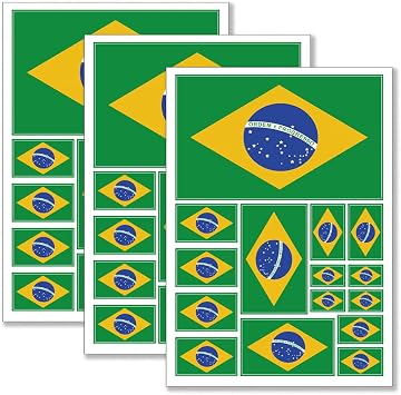 QQSD Brazil Flag Sticker Brazilian Decal in Multiple Sizes, 3 Pack, 11.7 x 8.3 Inches
