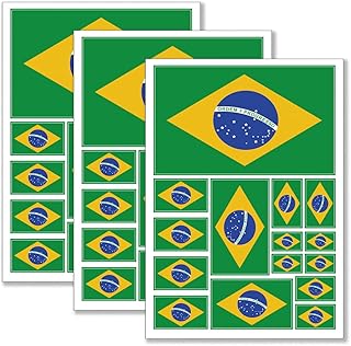 QQSD Brazil Flag Sticker Brazilian Decal in Multiple Sizes, 3 Pack, 11.7 x 8.3 Inches