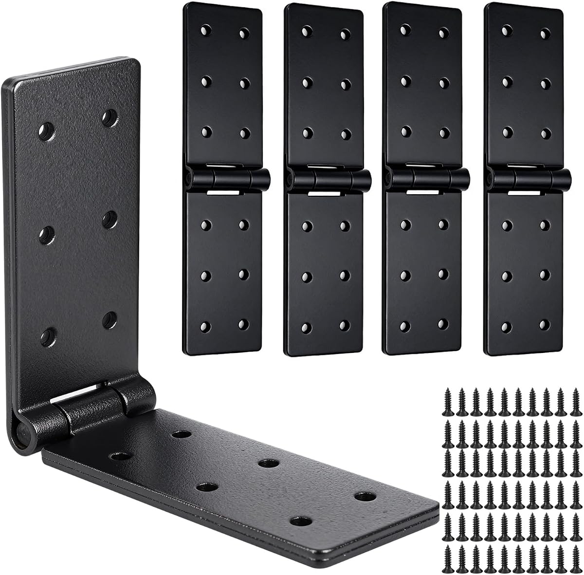 4 Pcs Heavy Duty Gate Hinges, Black Door Hinges, 270 Degree Adjustable Butt Folding Door Hinges, Iron Bifold Doors Hardware Hinges with Screws for Fences Yard Cabinet Gate Barn Shed Doors