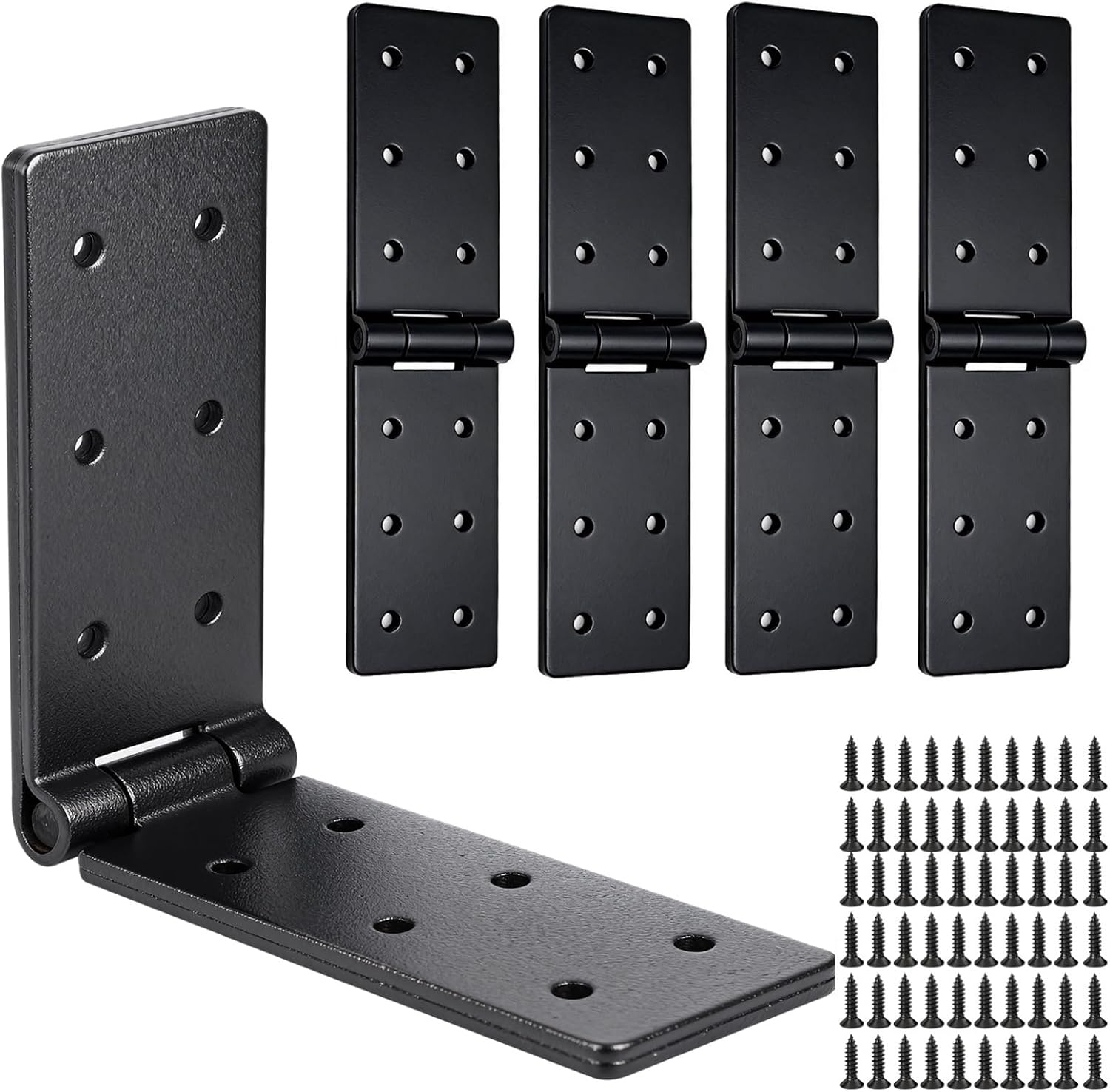 4 Pcs Heavy Duty Gate Hinges, Black Door Hinges, 270 Degree Adjustable Butt Folding Door Hinges, Iron Bifold Doors Hardware Hinges with Screws for Fences Yard Cabinet Gate Barn Shed Doors