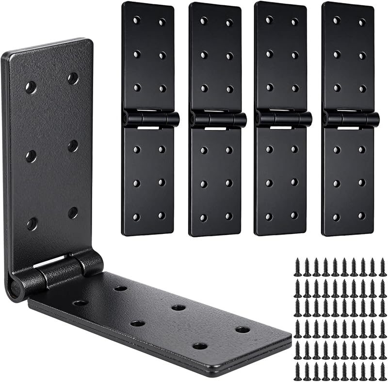 4 Pcs Heavy Duty Gate Hinges, Black Door Hinges, 270 Degree Adjustable Butt Folding Door Hinges, Iron Bifold Doors Hardware Hinges with Screws for Fences Yard Cabinet Gate Barn Shed Doors