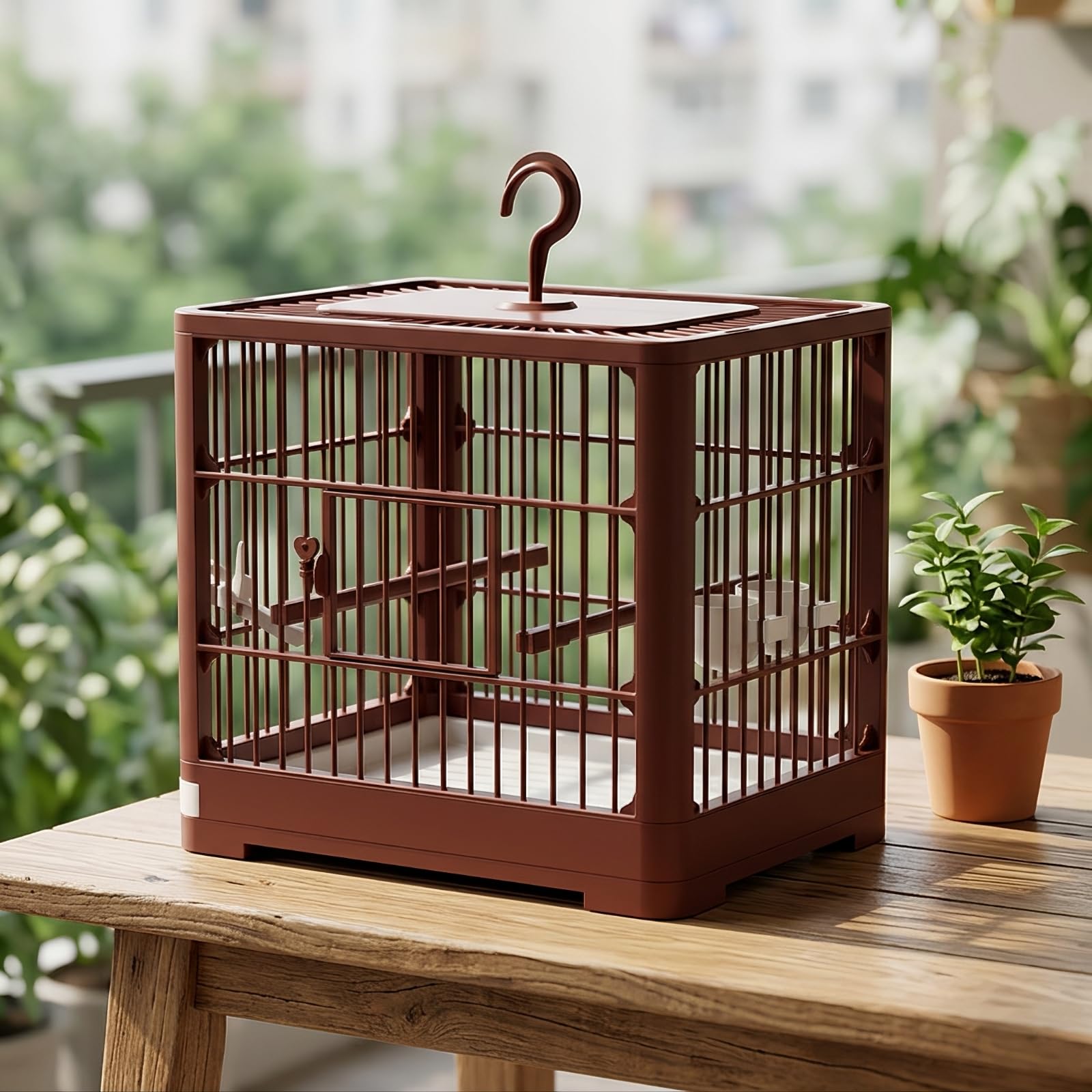 Käfig mit wanne | Käfig mit Sitzstange, praktisch Aufhängehaken, Drahtkäfig, für Zuhause, Wellensittiche, Olivgrün