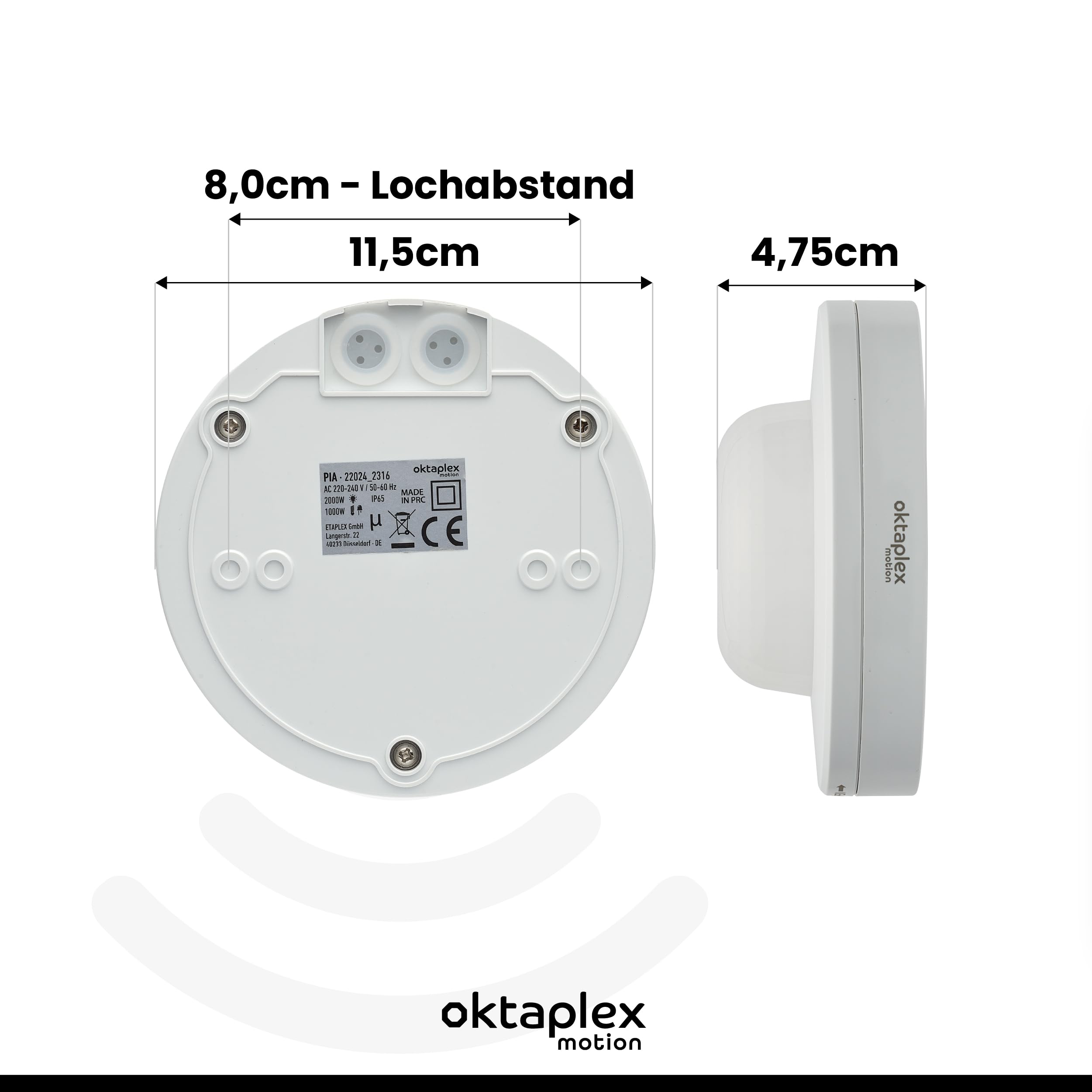 Oktaplex Set de 2 detectores de Presencia Pia para Exterior e Interior Detector de Movimiento por Infrarrojos 360° IP65 230V Interruptor de Presencia de Montaje en Superficie Blanco