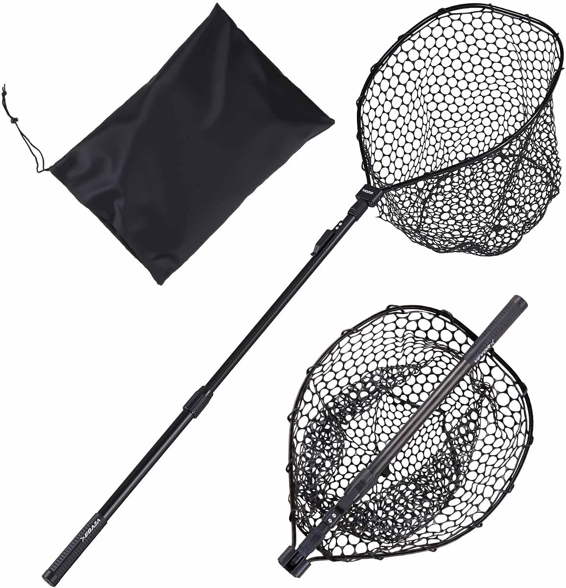 Fishing Net, Landing Nets with Telescopic Handle Lightweight and Stronger Fish Gear, Durable and Fish-Friendly, for Kayak, Boat, Bank, Pond