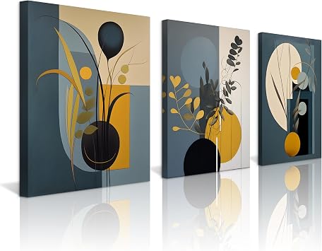NAN Wind Abstract Boho Wall Art Minimalist Geometric Wall Decor Leaves Wall Art Boho Leaf Eucalyptus Mid Century Modern Prints Bohemian Posters for Living Room Bedroom Kitchen Office Home Decor
