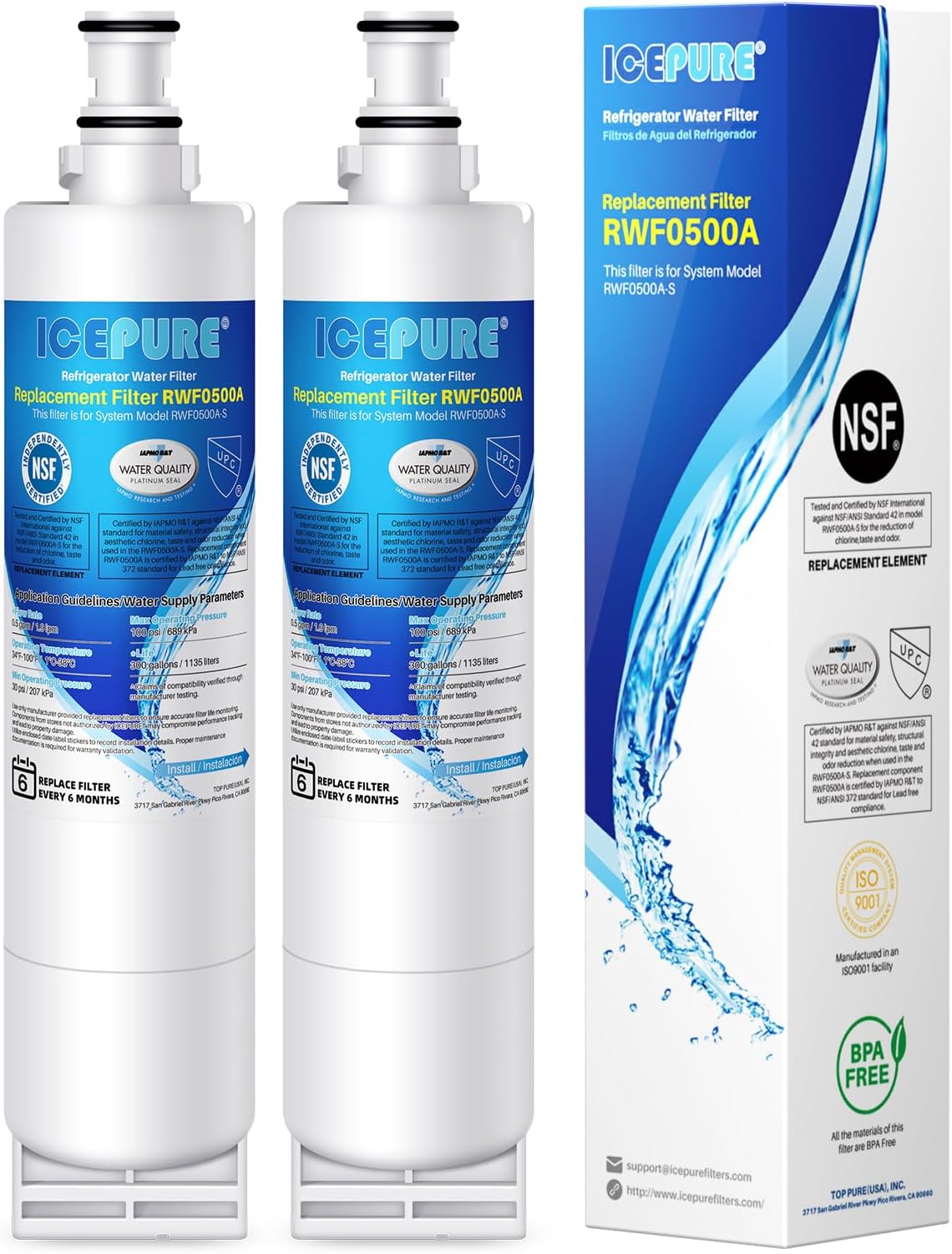 ICEPURE 4396508 Refrigerator Water Filter Replacement for EveryDrop Filter 5, EDR5RXD1, Whirlpool 4392857, NL300, 4396510, 4396509, 4396547, LC400V, 4396510p, WF-NLC240V,PNL240V, 2PACK