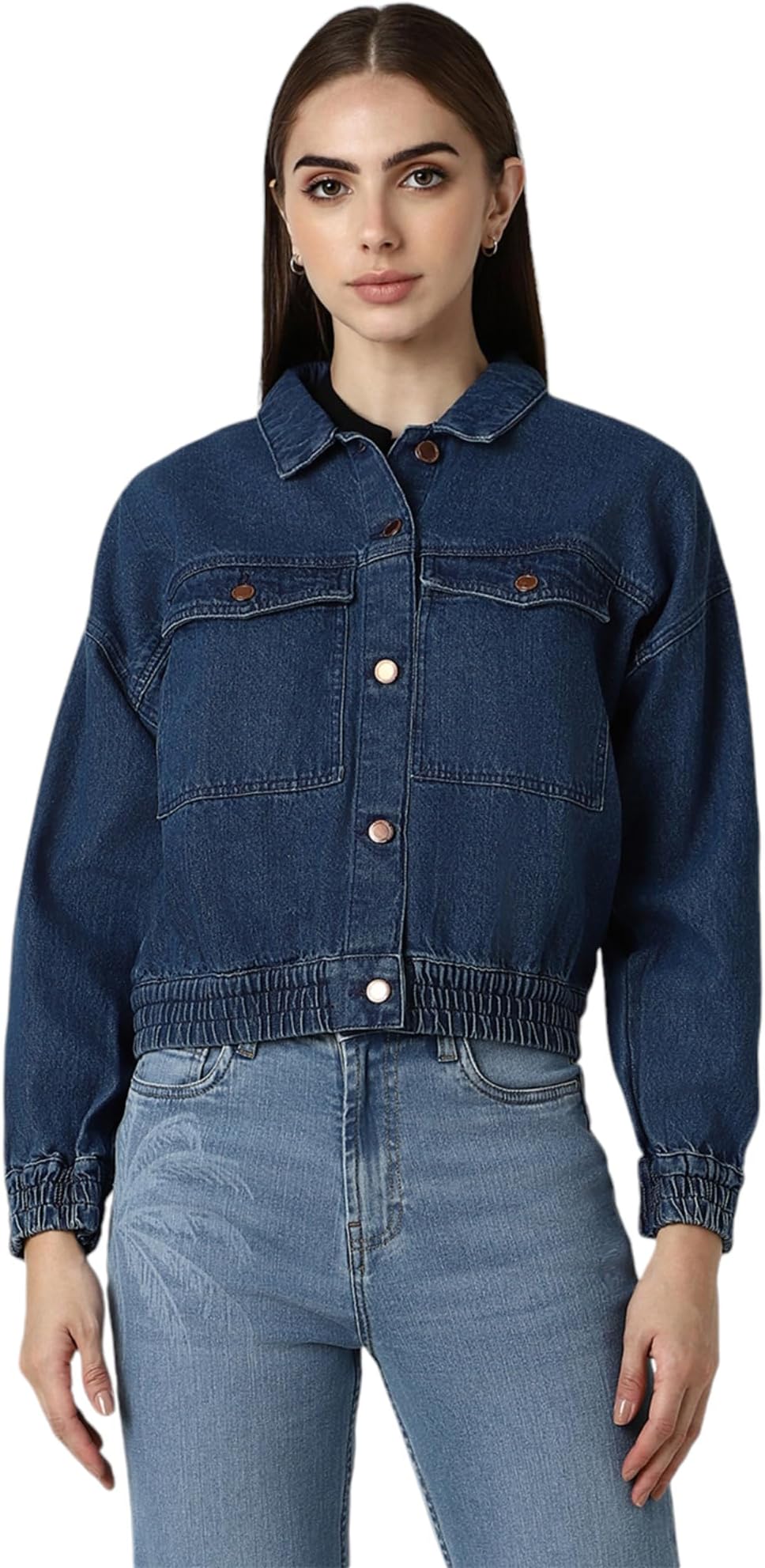 Women's Regular Fit Casual Solid Denim Jacket