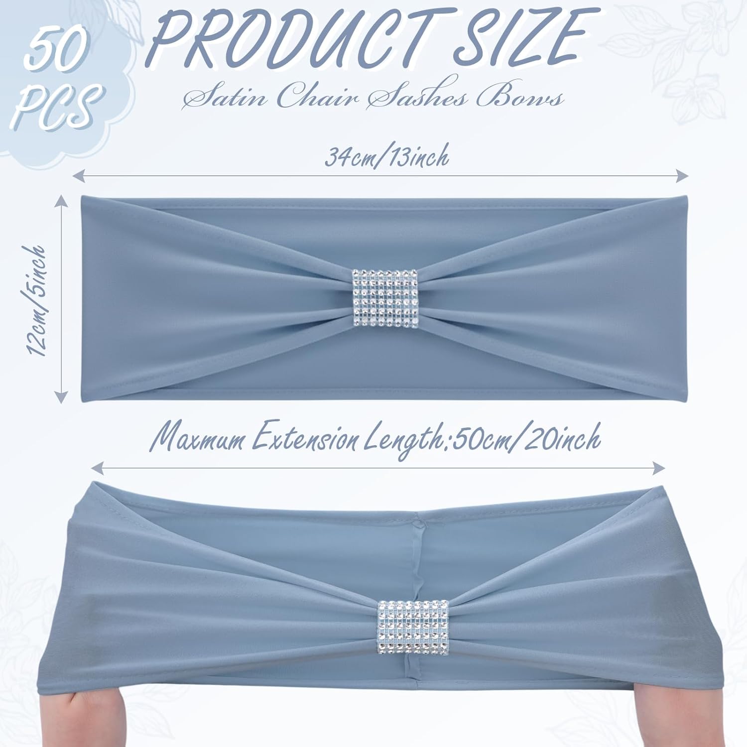 Moukeren 50 pcs Spandex Chair Sashes Bows Stretch Chair Covers Bands with Slider Buckles Universal Elastic Seat Ribbons for Wedding Party Events Ceremony Birthday Banquet (Dusty Blue)