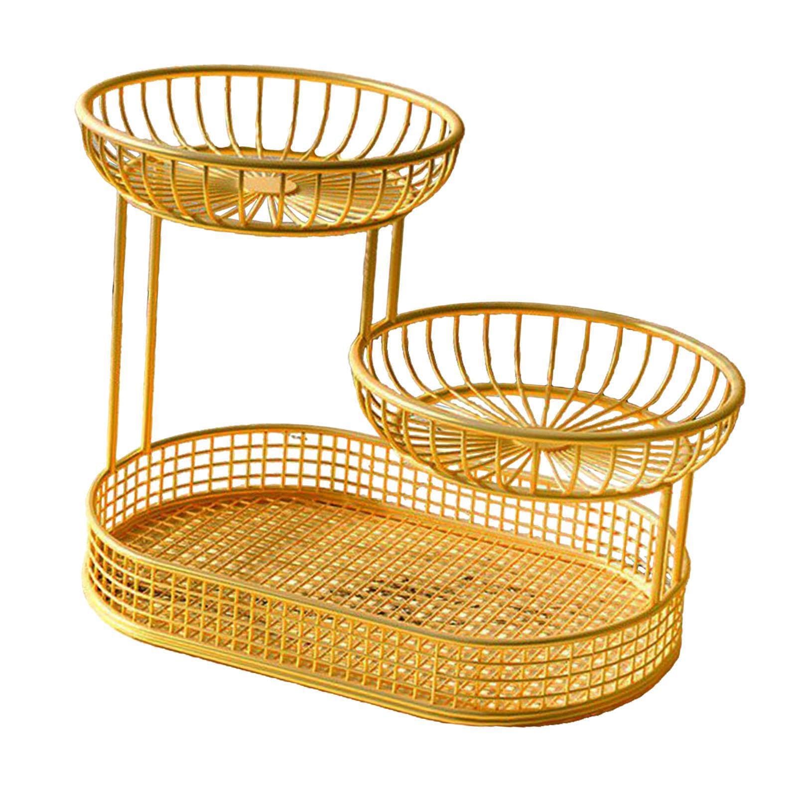 QIXCXAZ Fruit Basket Bowl Strong Iron Long Lasting Kitchen Storage Of Fruits Vegetables Vegetable Bread Holder Stand For Kitchen Counter Candies . Fruits , gold , 26x32cm