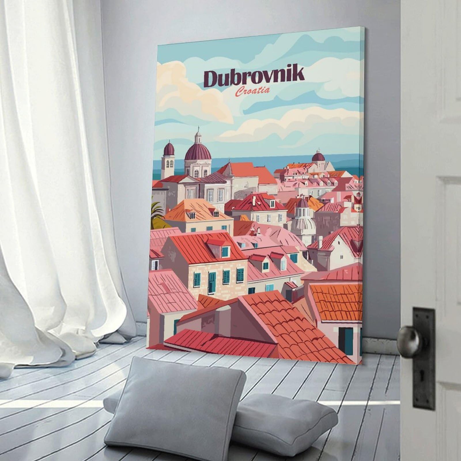 Junmoney Room Decor Wall Art Dubrovnik Croatia Cityscape Illustration, 20x30inch(50x75cm), for Hallway, Bedroom Or Modern Interiors, Gift Idea for Housewarming And Birthdays