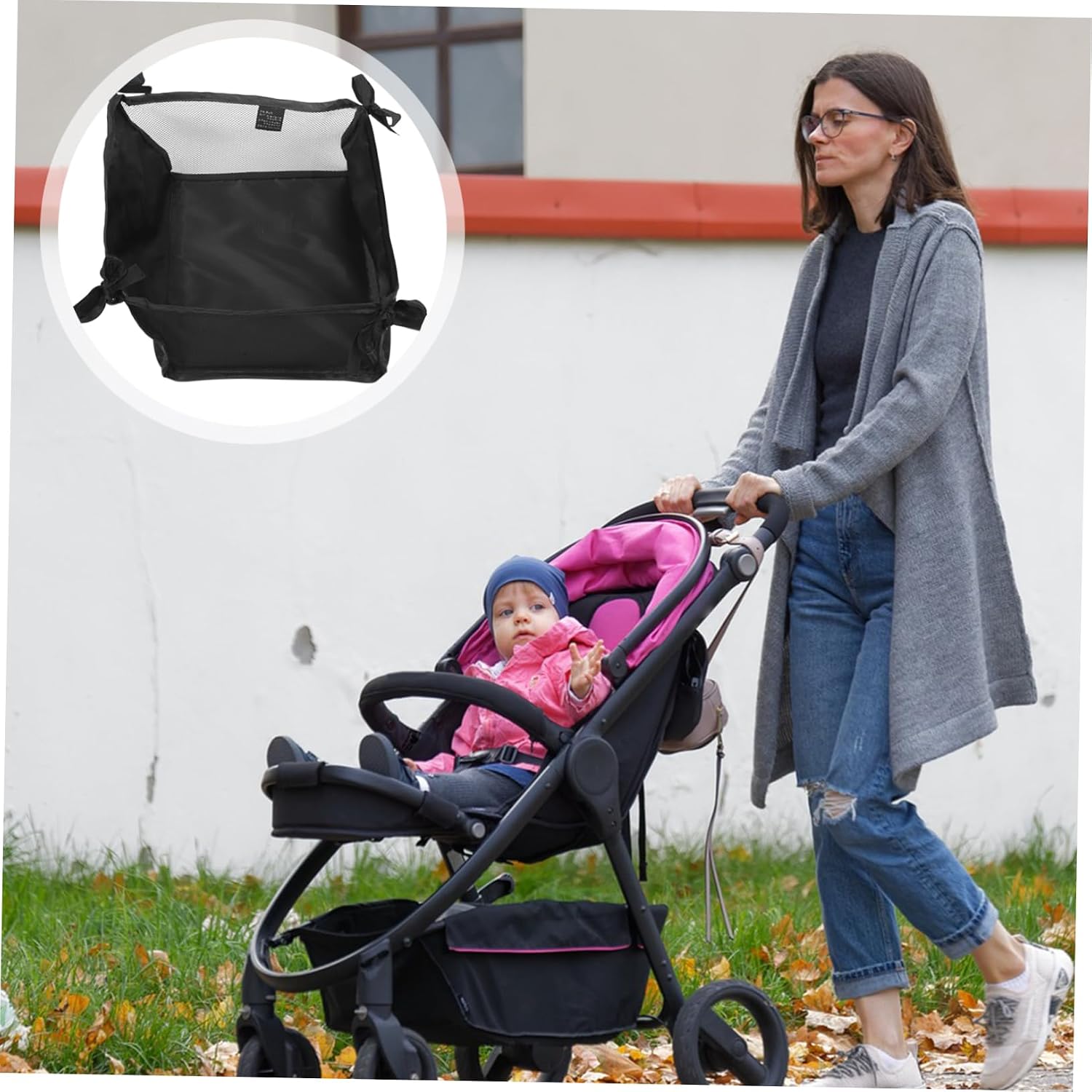 Stroller Bottom Organizer Bag Mesh Stroller Pouch for Diaper Bag Net Cover