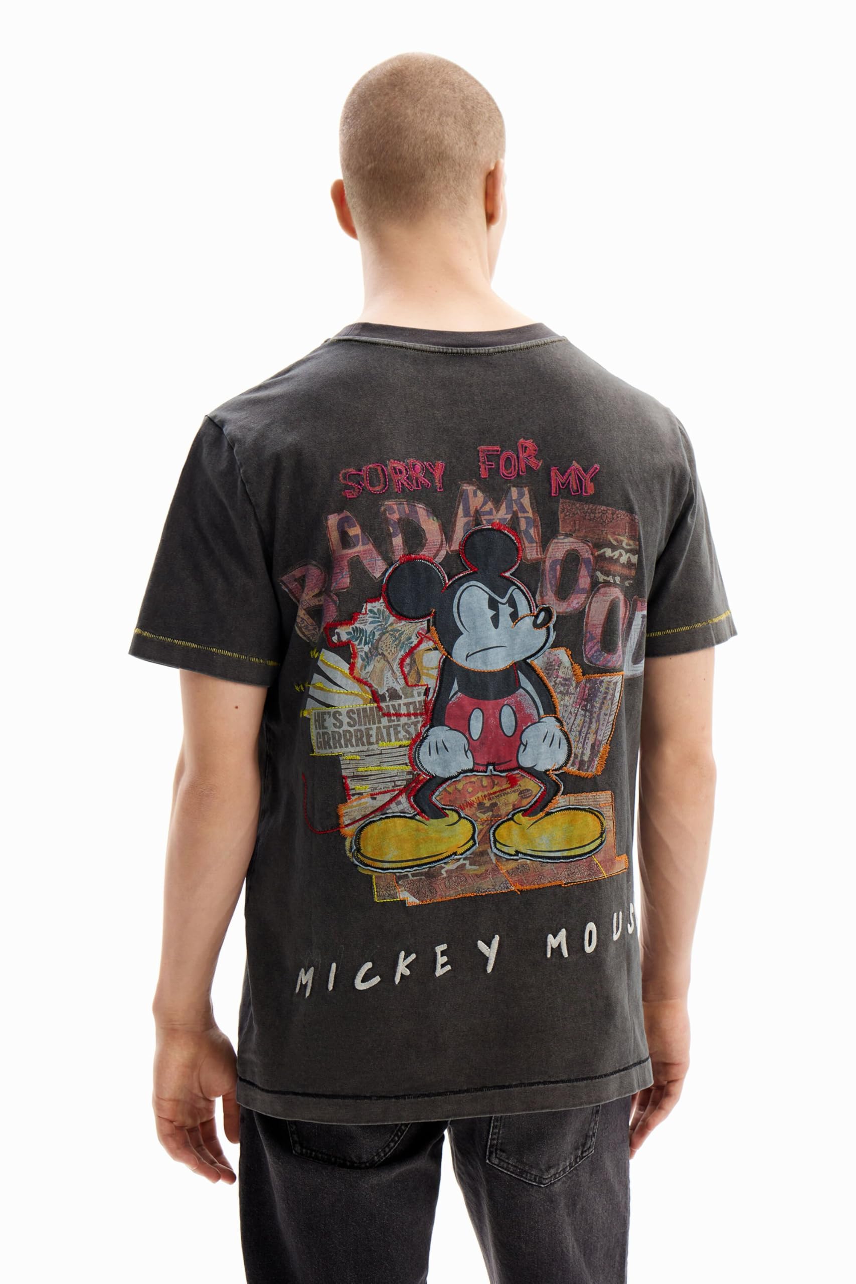 Desigual Men's Ts_Mickey Bad Mood T-Shirt, Black, M
