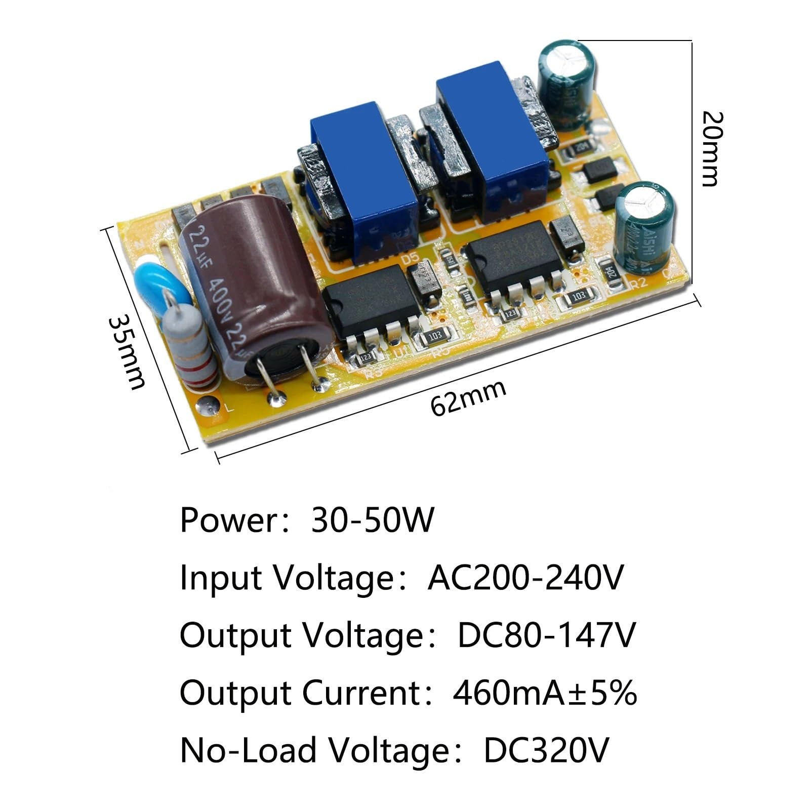 Driver LED 600MA 30W 40W 50W 60W 70W 80W 460mA Trasformatore LED luce AC200V Adattatore di alimentazione DC80-147V for lampadina spot LED fai da te(60-80W 600MA)