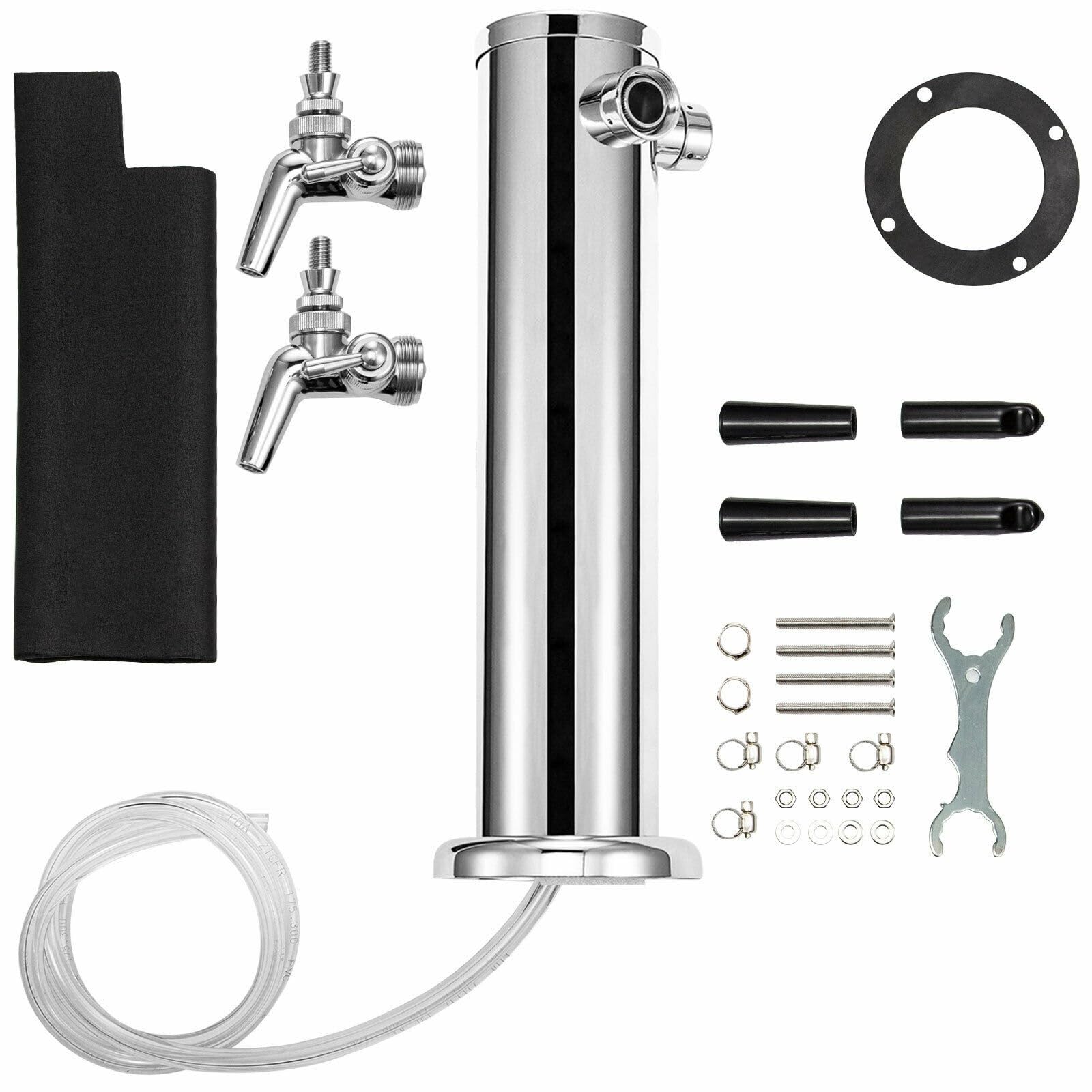 Wieża piwa z beczki Homebrew, zestaw Deluxe Kegerator ze stali nierdzewnej akcesoriami barowymi regulatora podwójnym wskaźnikiem Dla początkujących majsterkowiczów(2 Faucet Regulator)