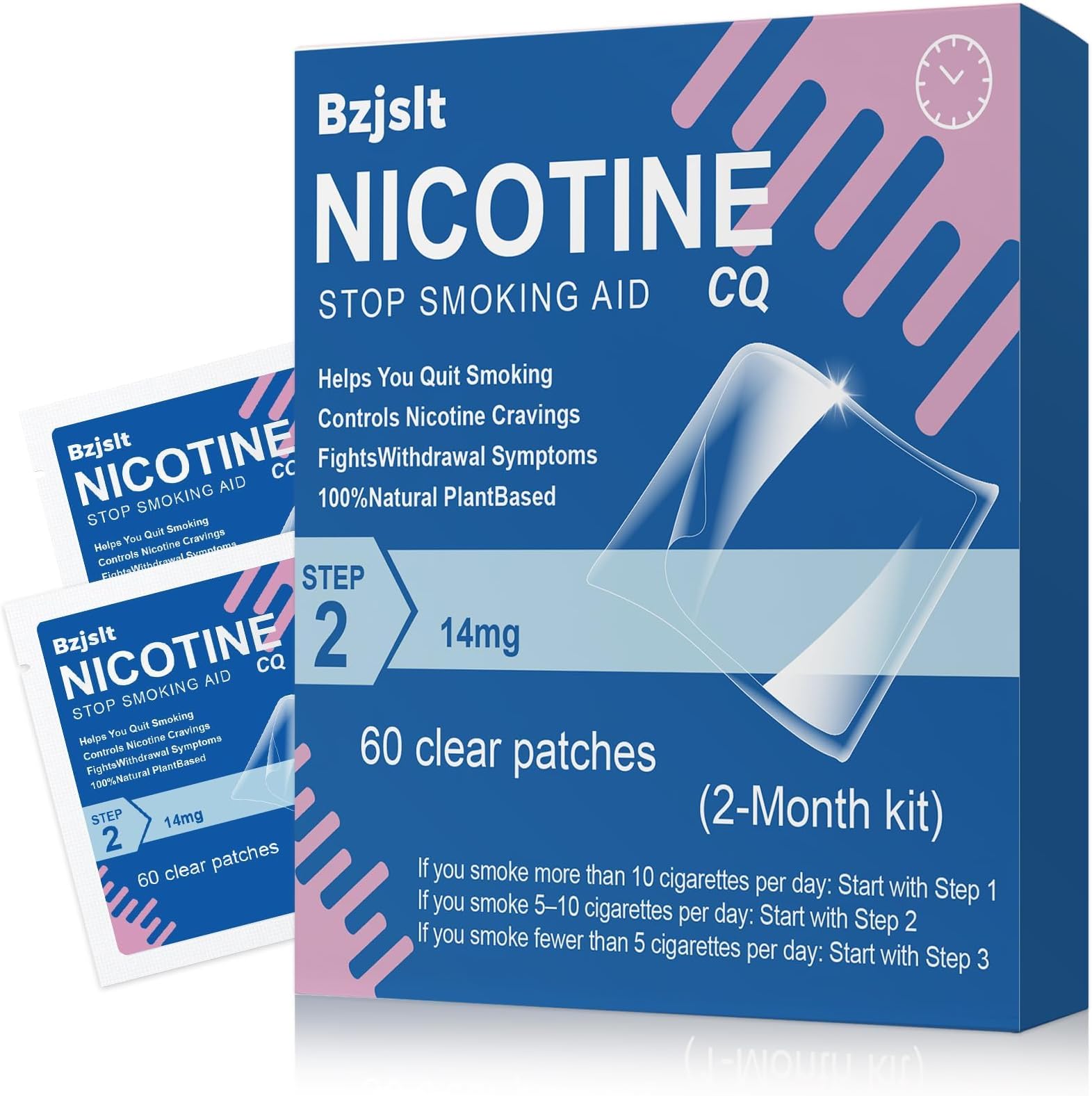 Step 2 Nicotine Patches, 14 mg Quit Smoking Aids Patches, Helping Quit Patch, Each Patch Provides a 24-Hour Nicotine Transdermal Effect, 60 Counts Quit Smoking Stickers That Work 2 Months